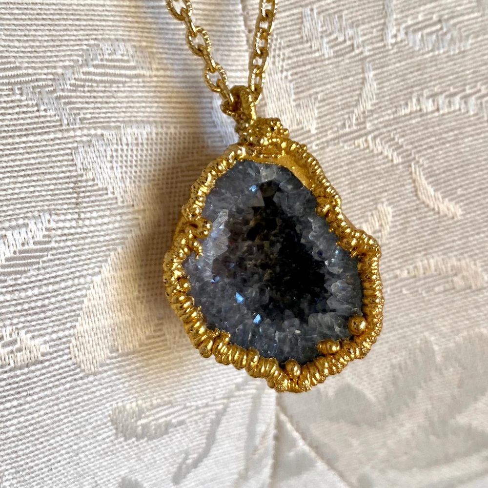 Amethyst February Birthstone Geode 18k Gold Boho Necklace Raw Crystal